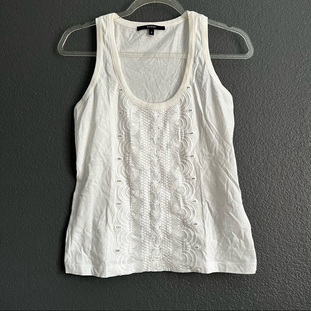 Gucci white embroidered tank top Small